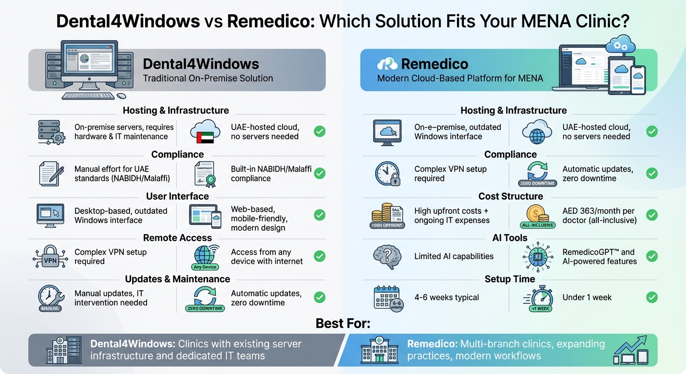 Dental4Windows vs Remedico: Feature Comparison for MENA Dental Clinics